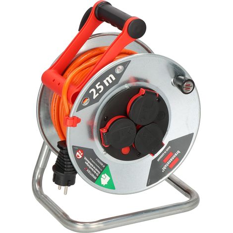 Brennenstuhl Garant S V2 IP44 1198370500 - Avvolgicavo per esterni, 25 m, colore: arancione segnaletico, lamiera d'acciaio, per uso esterno a breve termine, 25 m (1/5)