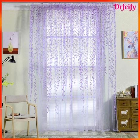 Rideau voilage - - 200x100 cm - Polyester - Semi-transparent filtre-lumière - Violet (1/5)