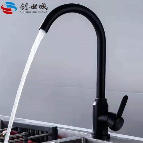 Stainless steel ball bearing kitchen tap, hot and cold water, 2 in 1 for sinks and vegetable bins, anti-splash tap - Black with large elbow.