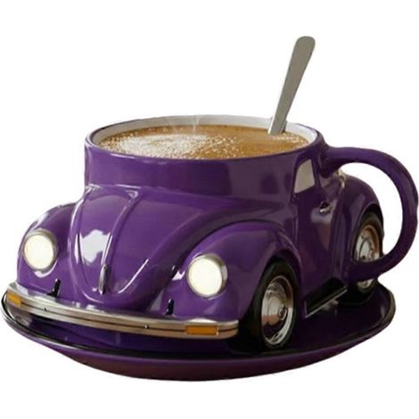 Dekorativer, hitzebeständiger Kaffeebecher in einzigartiger Form, großem Fassungsvermögen, handgefertigt, lila. Ideal für Kaffeeliebhaber. (1/5)