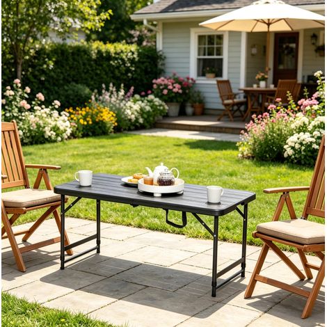 Mesa de jardín plegable y regulable en altura, HDPE y acero, 118 x 60 x 74 cm (1/5)