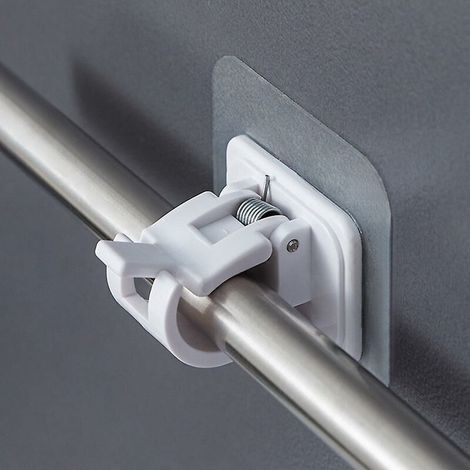 Juego de 4 ganchos autoadhesivos para barras de cortina, clips de soporte para ganchos de cortinas de cocina y baño (transparentes) (1/5)