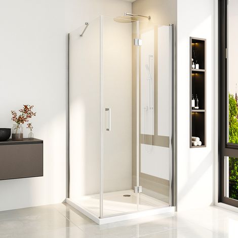 Duschkabinen Falttür 90x80 cm Eckeinstieg mit Seitenwand Drehfalttür Dusche 90cm mit Seitenteil 80cm aus 6mm NANO Beschichtung Sicherheitsglas, Falttüren Duschwand Höhe 195cm (1/5)