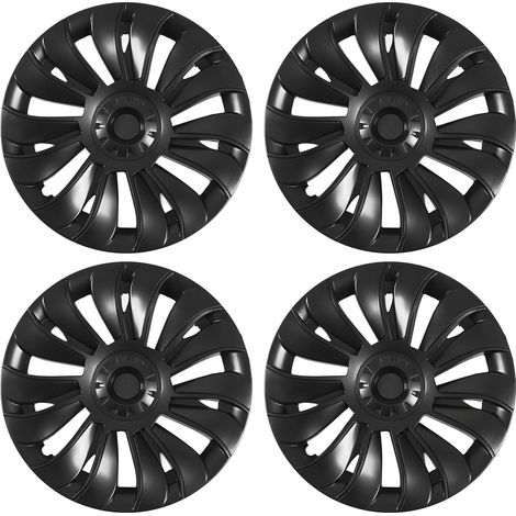 4 enjoliveurs de roue 19 pouces style tourbillon 14 branches remplacement pour Tesla Model Y 2020-2023 jantes noires brillantes (1/5)