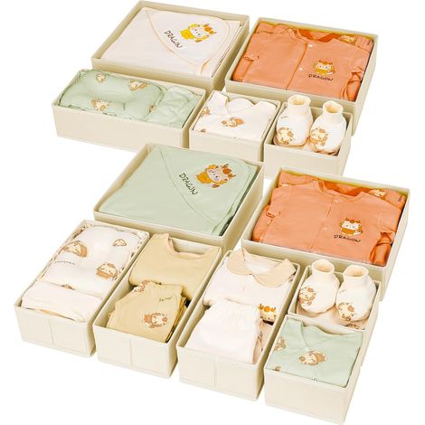 Pack of 12 Non-woven Storage Boxes, Drawer Organizers, Foldable and Breathable Drawer Storage Ideal for Bras, Underwear, Light Beige (1/5)