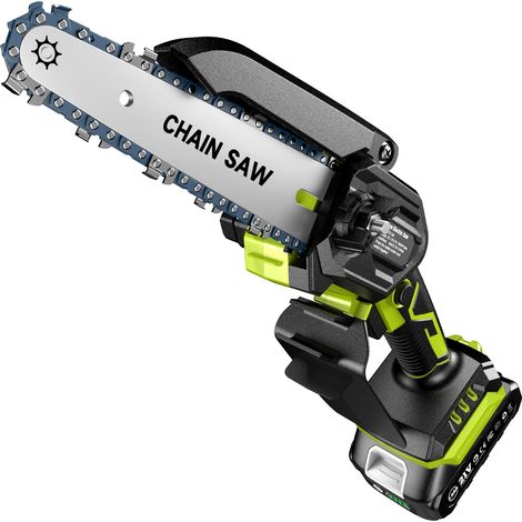 Mini tronçonneuse avec batterie, tronçonneuse manuelle de 15,2 cm avec 2 batteries de 2,0 Ah et chargeur, scie d'élagage électrique à une main pour arbres de jardin, sécateur et coupe du (1/5)