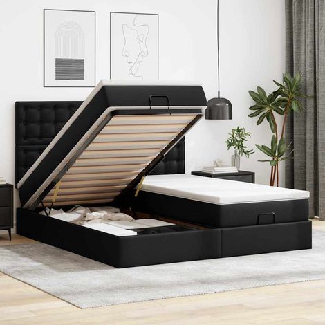 Ottoman-Bett mit Matratzen & LEDs Schwarz 180x200 cm Kunstleder