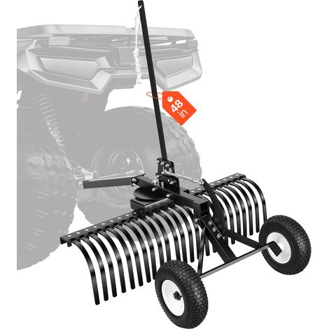 VEVOR Scarificatore per Trattorino Tagliaerba da 122 cm, Rastrello da Giardino Trainato per Trattorini Tosaerba ATV, 24 Denti in Acciaio Resistenti, Altezza e Angolazione Regolabili, per Prato