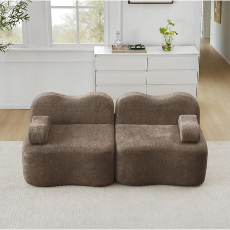 Canapé d'angle modulaire en velours marron OKMYHOME (1/5)