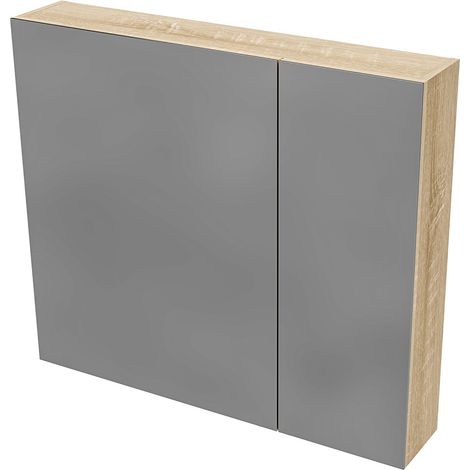 BELVIT DRAVA Spiegelschrank Bad 60x70 cm Eiche 2 Türen 4 Böden Softclose (1/5)