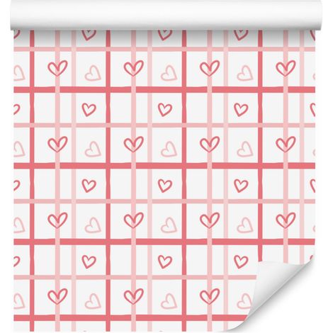Papier peint Cœurs Blanc et Corail 50x1000 cm (1/5)