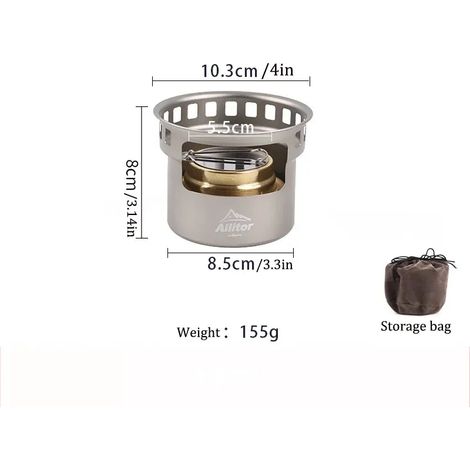 Mini réchaud à alcool de tourisme avec support, idéal pour la randonnée, le pique-nique, le camping et les activités de plein air. Fourneau de cuisson portable et coupe-vent. (1/5)