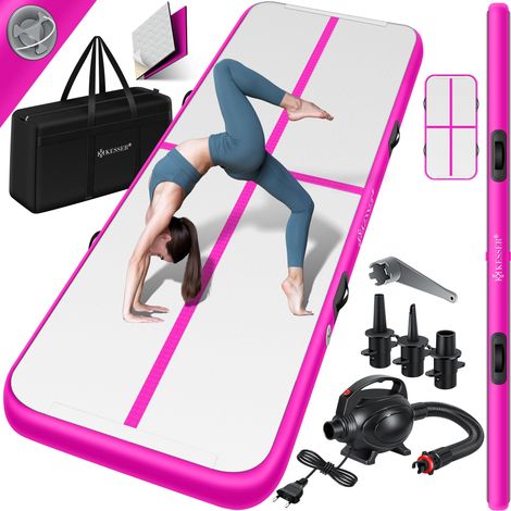 Kesser – Tapis de gymnastique gonflable 3/4/5/6m – Tissu PVC double paroi 0,9mm – Antidérapant et étanche – Sac de transport et pompe électrique inclus