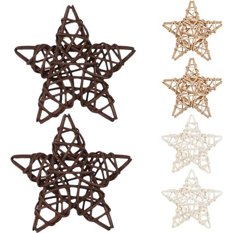Ensemble de 6 étoiles et boules en rotin de 12 cm, osier naturel. (1/5)