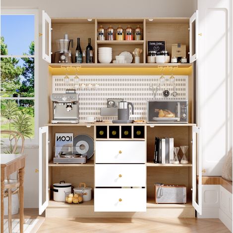 meuble rangement armoire tiroirs LED 140 cm blanc verre OKMYHOME (1/5)