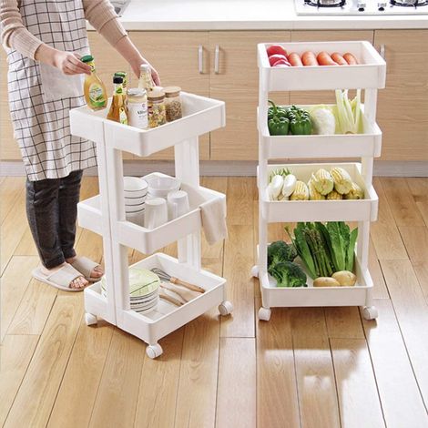 Étagère de rangement multifonctionnelle à 4 niveaux, double face, en métal robuste, idéale pour cuisine, salon ou garage, rangement gain de place. (1/3)