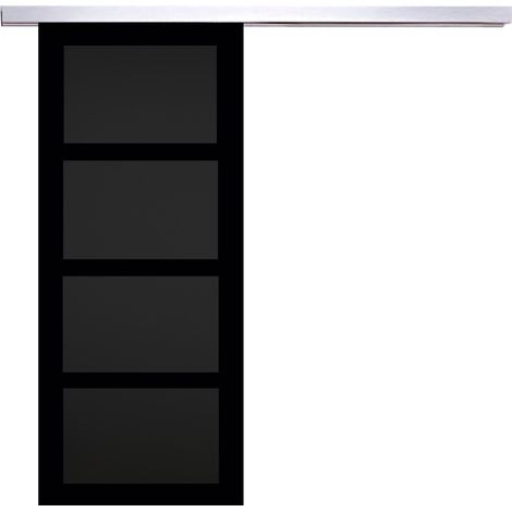 Porte Coulissante Telia Noir 4 Panneaux H204 X L73 Avec Rail Alu