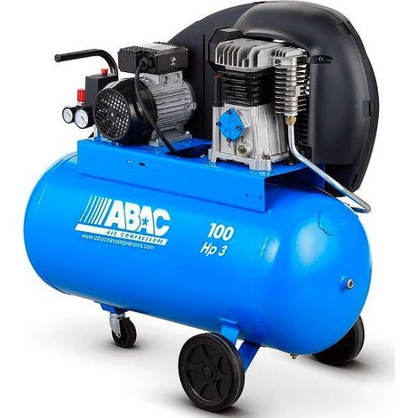 Abac – Compresseur d'air à pistons mono étagé 100 L 20.2 m3/h 3 CV – Moteur à courroie pour usage intensif – Pression 10 bar