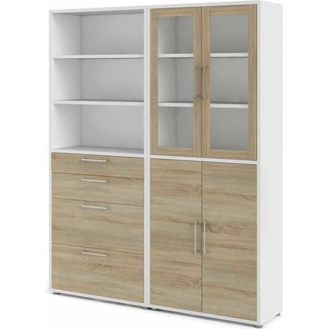 Dmora - Credenza Lauriane, Buffet da soggiorno, Madia da salotto, Dispensa da cucina, 178x40 h222 cm, Bianco e Quercia (1/3)