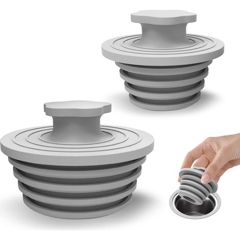 Lot de 2 bouchons de vidange universels en silicone pour douche et évier, salle de bain et bonde de douche - Installation facile - Gris clair (1/5)