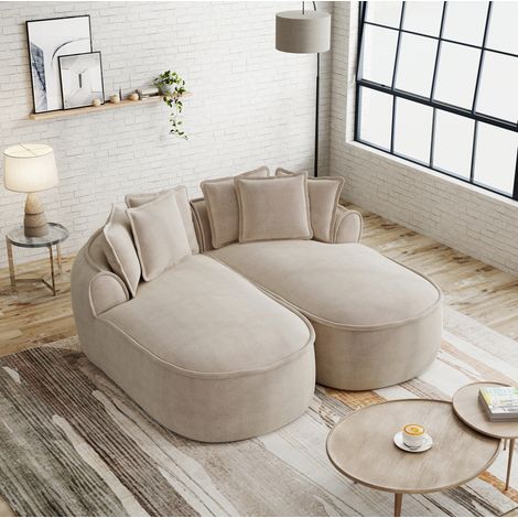 Canapé convertible modulare in chenille marrone chiaro, design senza struttura, chaise longue profonda 122 cm (1/5)