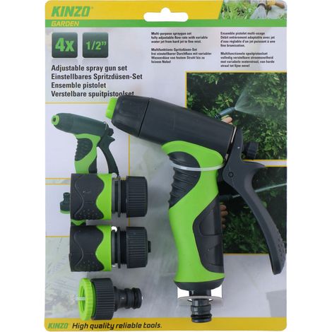 Kinzo - Gartenbewässerungsset, Spritzpistole mit verstellbarem Strahl und 1/2"-Anschlüssen (4 Stk.) (1/2)
