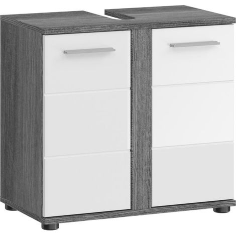 Blake Waschbeckenunterschrank 2 Türen Weiß hochglanz, grau.