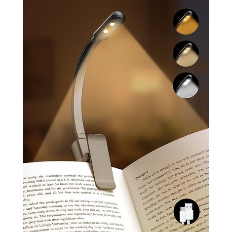 Lampe de lecture de chevet rechargeable, lampe de lecture LED à clipser ultra lumineuse avec 3 couleurs (1/5)