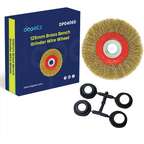 Dapetz ® Brassed Steel Wire Wheel 125mm X 20mm For Use With All 125mm Bench Grinder Professional Work Tool Supplied With 12.70mm (1/2") Bore Adaptors (1/5)