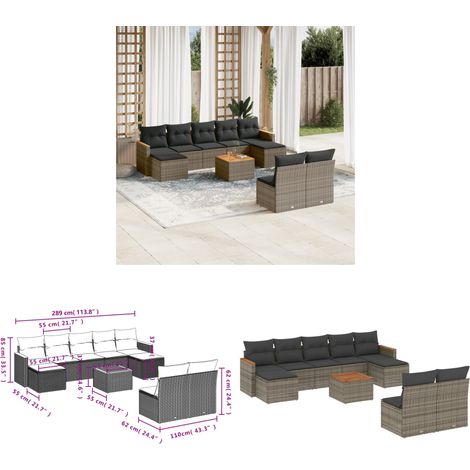 10-tlg. Garten-Sofagarnitur mit Kissen Grau Poly Rattan - Gartenmöbel - Sofasatz - PE-Rattan Möbel - Outdoor Sofa - Esstisch Set - Home & Living (1/3)