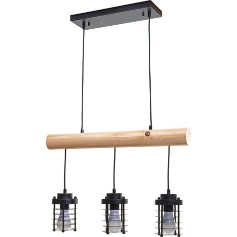 [NEUWERTIG] Pendelleuchte HHG-207, Hängelampe Hängeleuchte, Industrial Vintage Massiv-Holz Metall schwarz 3 Käfiglampenschirme (1/5)