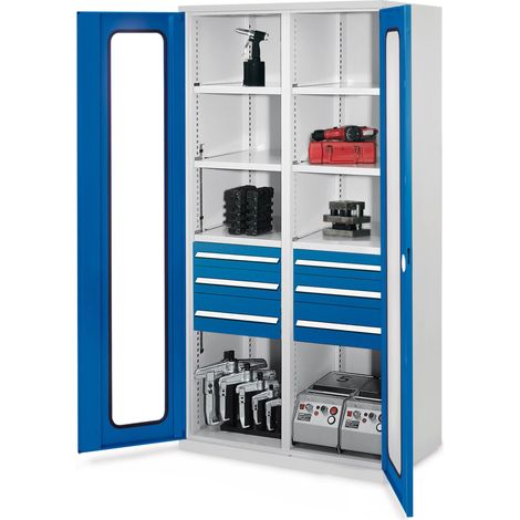 Kappes Schwerlastschränke mit Mitteltrennwand 1950x1000x600mm Sichtfenstertüren Modell 55 enzianblau
