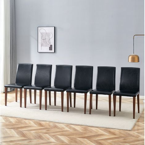 Lote de 6 sillas de comedor negras y nogal, polipiel, diseño moderno - CHICFURN (1/5)