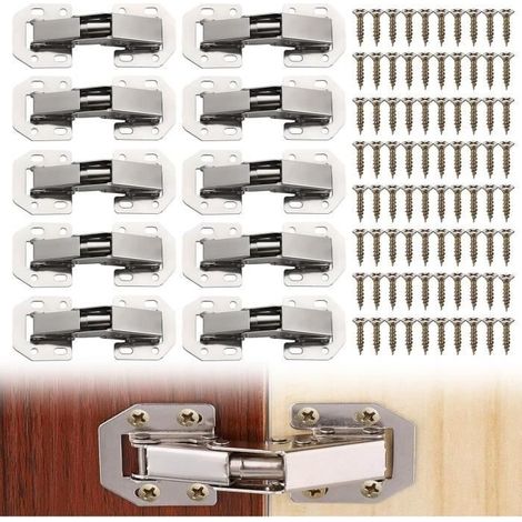 Charniere Porte Placard, 10pcs Charniere Porte Cuisine, Charnière Invisible avec Vis de Charnière, Charnière Porte Placard en Inox (1/4)