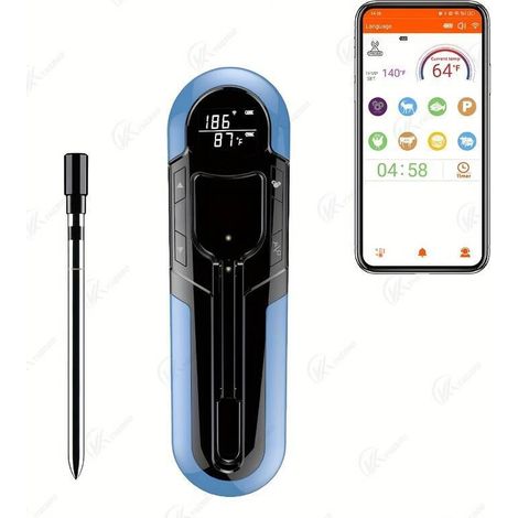 Termometro per carne wireless, app di controllo remoto intelligente, termometro digitale Bluetooth per alimenti con sonda impermeabile - Crezuo