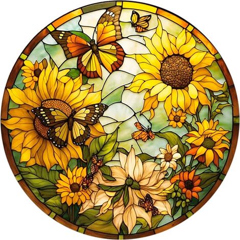 Pendentif Vitrail Peint - Panneau Murale Suncatcher 20 x 20 cm - Décoration Fenêtre Intérieure Jardin Salle de Bain Salon - 1 Pièce (1/4)