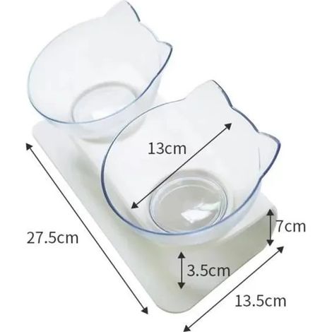 Gamelle double en plastique transparent pour animaux de compagnie, moyenne, ronde, antidérapante, pour l'intérieur (1/4)
