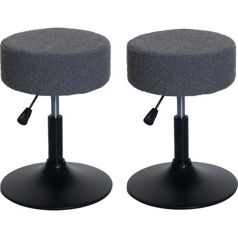 Lot de 2 tabourets HWC-C22, tabouret de maquillage, réglable en hauteur pivotant Ø 37cm Tissu Bouclé 450g/m² MVG gris (1/5)
