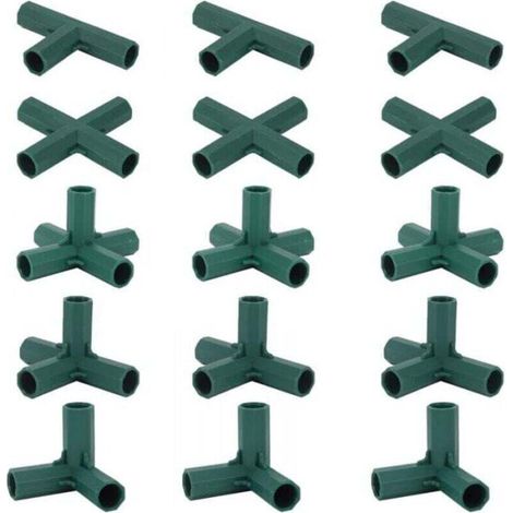 Set di 15 connettori per telaio di serra, connettori angolari per telai da giardino, asta elicoidale da 16 mm, 5 tipi di supporto stabile e robusto per serre -Crezuo