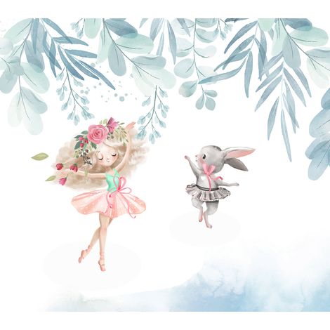 Papier peint panoramique Enfants - Petite Fille Lapin - 130 cm x 116 cm (1/2)