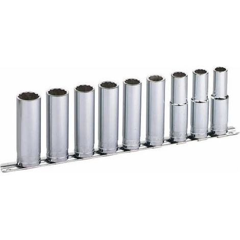 Jeu de 9 Douilles longues 1-2'' sur rack de rangement SLJ-9R - SAM OUTILLAGE