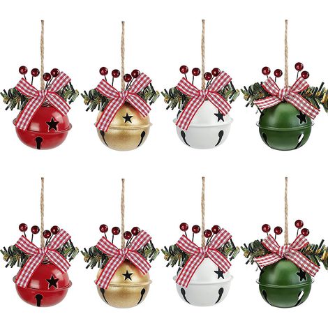 Clochette De Noël - Lot De 8 Clochettes Métalliques Avec Ruban En Tissu - Pour Décoration Arbre De Noël Guirlande Fenêtre (1/5)