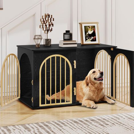 Cage pour chien 100cm – Enclos décoratif avec 3 portes – Structure en métal et bois d'ingénierie – Sécurisée avec verrous de sécurité