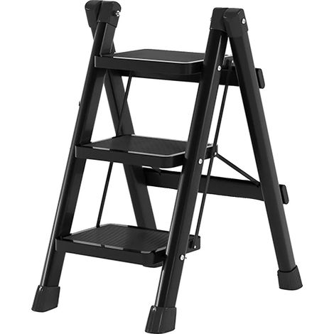 Scala pieghevole in acciaio al carbonio, portata 150 kg, 3 gradini - Nera (1/2)