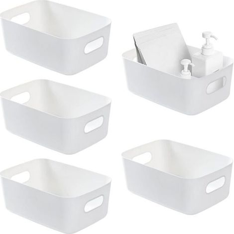 Rangement Plastique,Grand,5 PCS Boite Rangement Plastique Poussable,pour Cuisine, ,Armoires,Bureau(Blanc) (1/4)