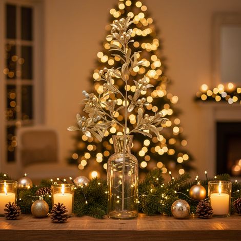 Ramo decorativo bacche con foglie decorazione natalizia da h 75 cm -Bacche rosse (1/5)