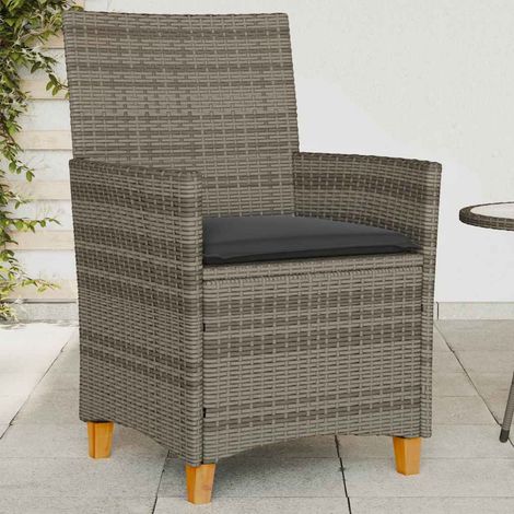 vidaXL Sillas de jardín y cojines 2 uds ratán PE gris y madera maciza (1/5)