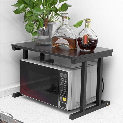 Supporto per forno a microonde, supporto estensibile a 2 livelli per forno a microonde, scaffale portaoggetti per microonde da cucina, adatto per cucina e ripostiglio (nero) -Crezuo