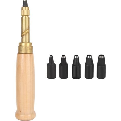 Poinçon à vis japonais en laiton avec manche en bois et 5 embouts réglables pour ceinture, bracelet et sac
