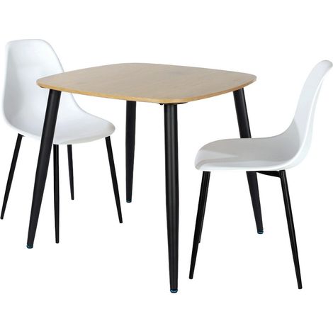 Aspen Light Oak Square Table & 2 White Curve Chair Set - MDF/Metal/Plastic - L52 x W46 x H84 cm